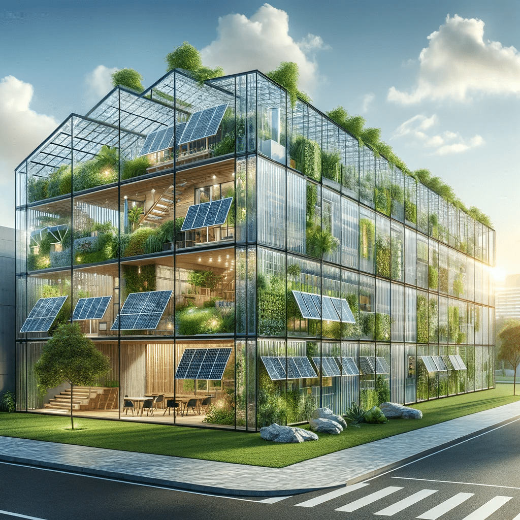Edificio ecológico moderno con elementos de policarbonato, destacando su contribución al diseño sostenible en la arquitectura | Acrilfrasa
