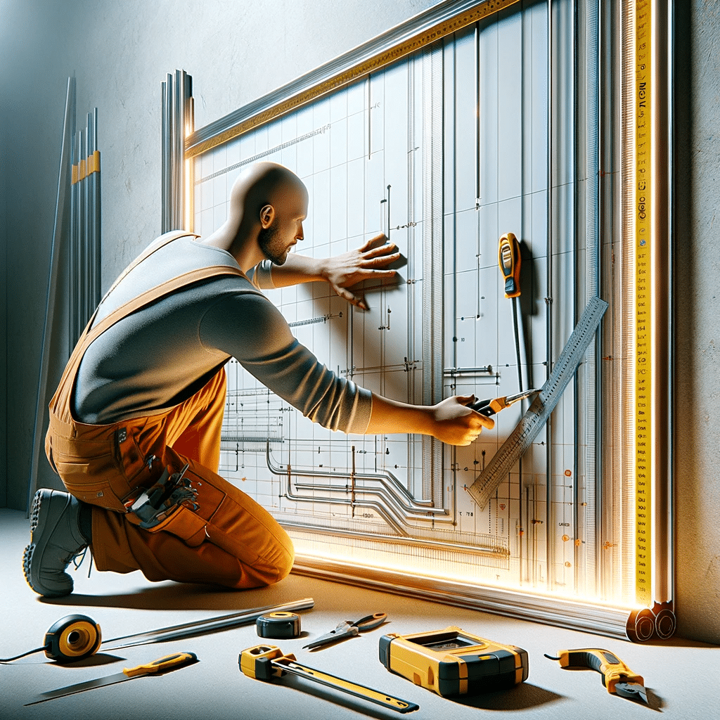 Proceso de instalación de Glasliner, mostrando la medición y corte del material con herramientas adecuadas | Acrilfrasa