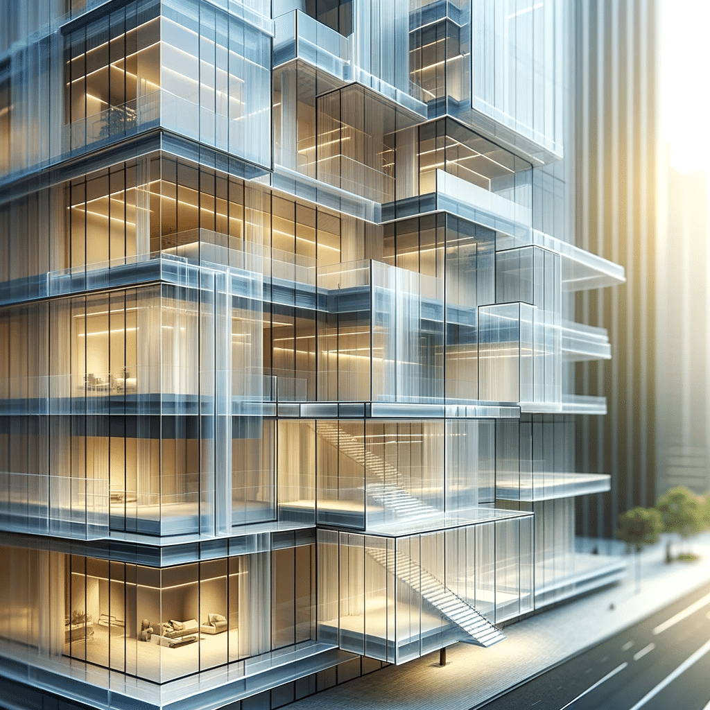 Detalle cercano de un edificio mostrando las ventajas del acrílico en arquitectura, destacando su durabilidad, ligereza y claridad | Acrilfrasa