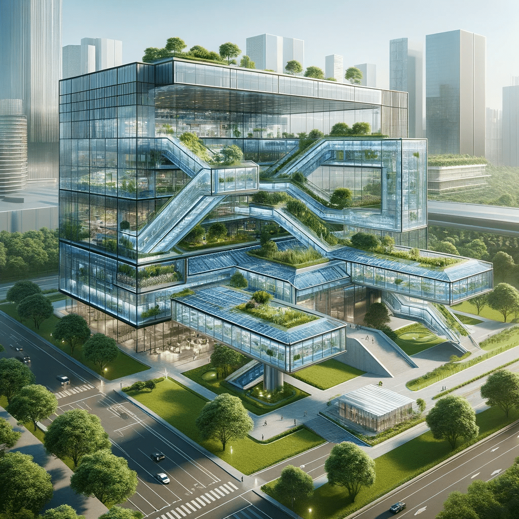Edificio moderno mostrando el uso innovador de acrílico en la construcción con elementos de diseño sostenible y futurista | Acrilfrasa