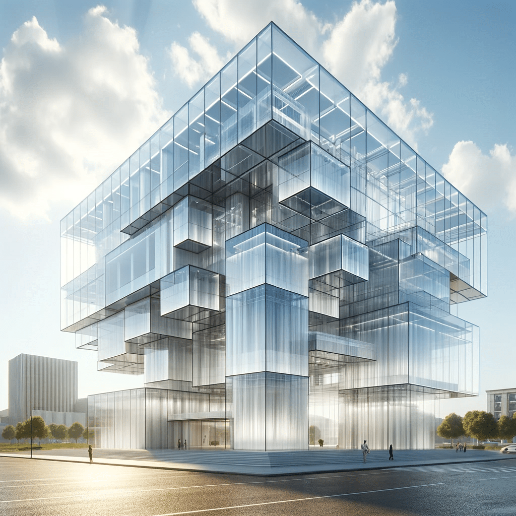 Estructura arquitectónica moderna con uso prominente de materiales acrílicos, mostrando un diseño futurista y la transparencia del acrílico en la arquitectura | Acrilfrasa