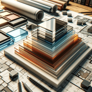 Imagen conceptual mostrando la selección de tipos de acrílico para proyectos arquitectónicos con diversas muestras en distintos espesores y acabados | Acrilfrasa